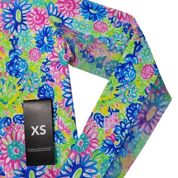 IBKUL Top Womens XS Long Sleeve Floral Mock Neck Zip UPF 50 Mesh Sleeve Golf NEW - Picture 3 of 13